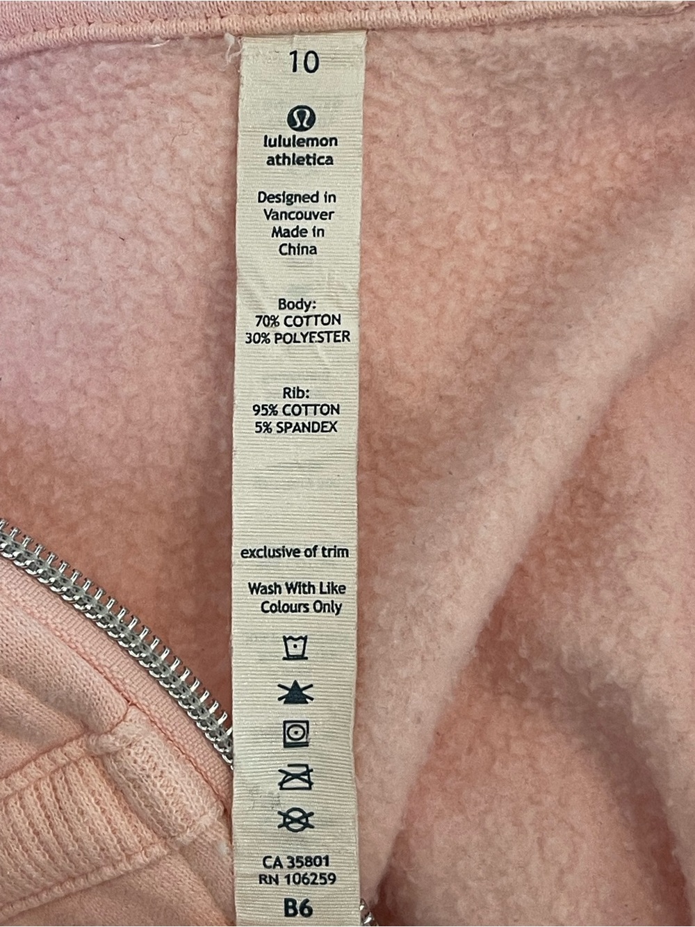 Lululemon Scuba Full Zip Hoodie Pink Size 10 Ribbed Sides Thumbholes Soft Fleece - Picture 3 of 5